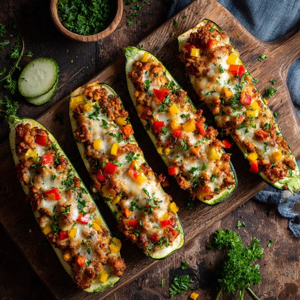 Ground Turkey Stuffed Zucchini Boats