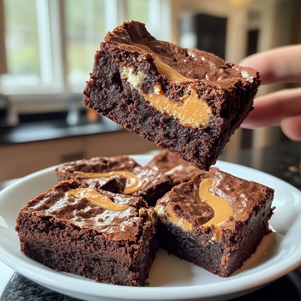 Cottage Cheese Brownies with Peanut Butter Swirl