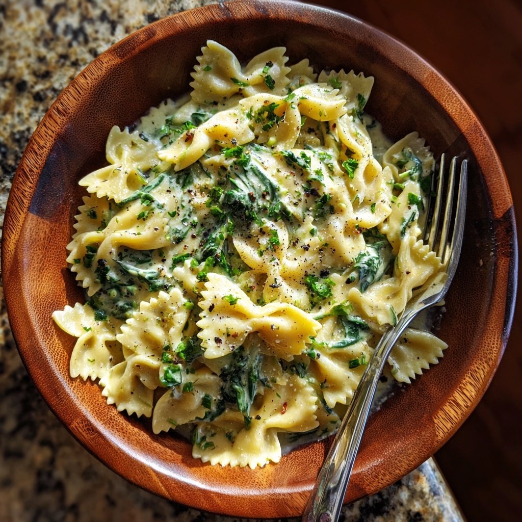 Bow Tie Pasta With Spinach Alfredo