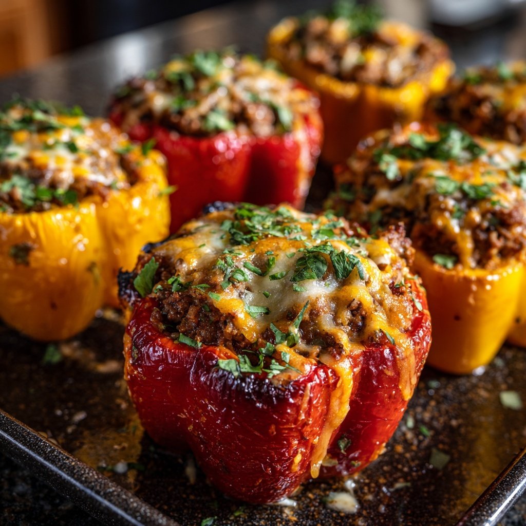 Ground Beef And Cheese Stuffed Peppers