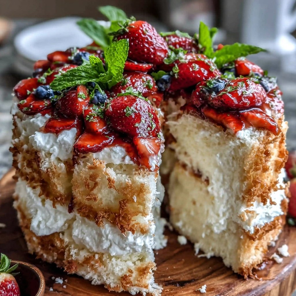 Strawberry Angel Food Cake Dessert With Berries
